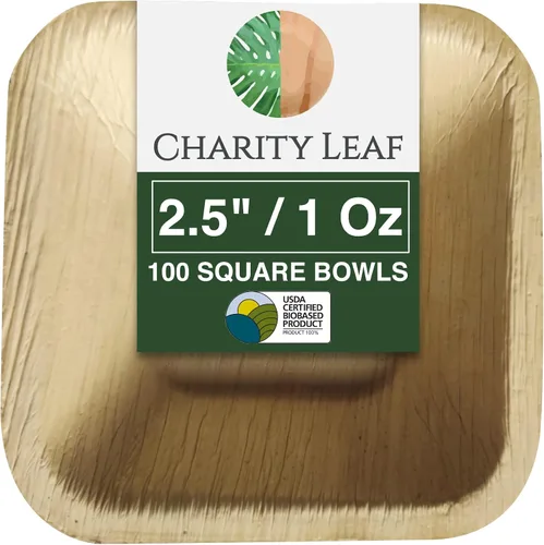 Vista 16 de Charity Leaf Mini tazón redondo de hoja de palma desechable de 3.5 pulgadas (25 piezas) Como bambú Todo natural y biodegradable Tablas