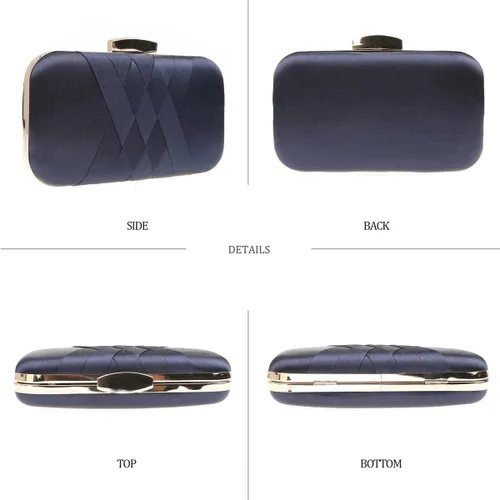 Vista 4 de ESD - Bolso de mano para mujer, tejido de noche, con asas de cadena de metal, bonito bolso para graduación, cóctel, fiesta, boda, cóctel, Azul
