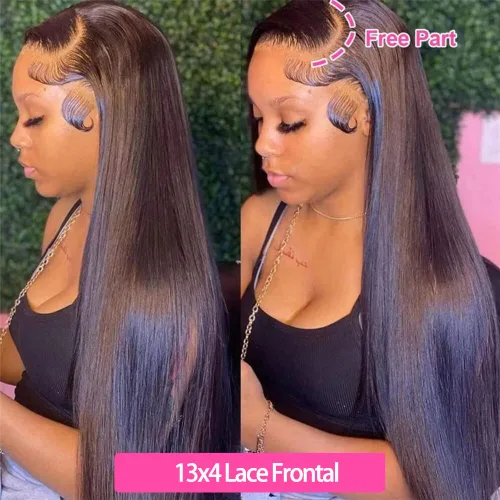 Vista 2 de Cierre frontal de encaje HD de 13x4, 10 pulgadas, cabello humano liso con encaje frontal, cabello virgen brasileño 100% sin procesar, de oreja a