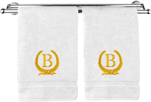 Vista 163 de Toalla de mano con monograma, regalo personalizado, 16 x 30 pulgadas, letra blanca bordada con diseño de corona en toalla negra, extra absorbente