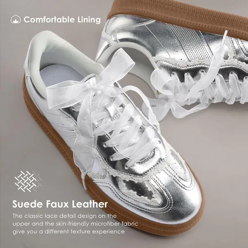 Vista 4 de Vilanva Zapatillas de moda con detalle de encaje para mujer, zapatillas casuales cómodas de vestir con suela de goma retro, calzado de moda