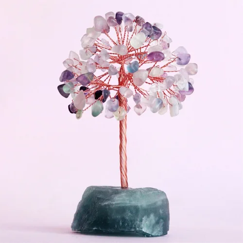 Vista 9 de Árbol de cristal curativo de 7 chakras, cristales naturales con base de piedra, alambre de cobre, árbol de dinero para el hogar, oficina