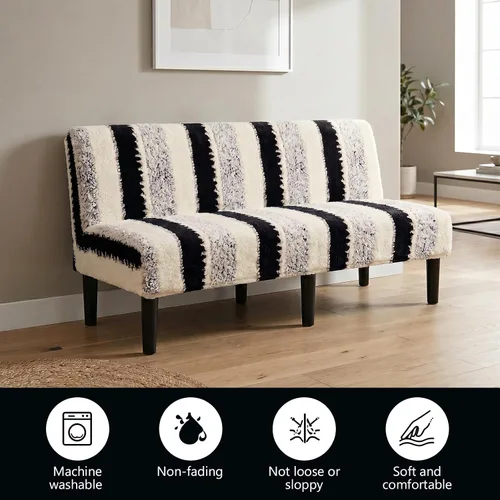Vista 2 de MIFXIN Armless Sofa Cover Futon Slipcover Stretch Spandex Folding Sofa Bed Couch Non-Armrest Furniture Protector with Elastic Bottom (Fleece Black)