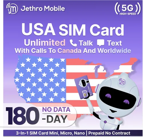 Vista 7 de $10/mes Jethro Mobile Plan de teléfono prepago, llamadas y mensajes de texto ilimitados, conversaciones internacionales a más de 80 países, trae tu