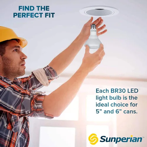 Vista 5 de SUNPERIAN Bombilla LED BR30, 8.5 W = 65 W, 4000 K blanco frío, 800 lúmenes, bombillas de inundación regulables para latas empotradas, clasificación