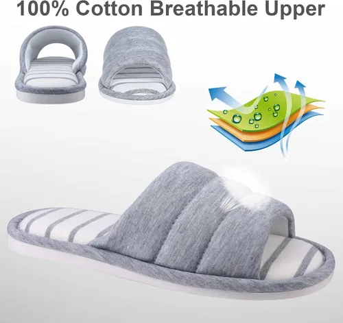 Vista 3 de shevalues - Pantuflas suaves de interior para mujer, con puntera abierta, de algodón, espuma viscoelástica, fácil de poner, zapatos para casa