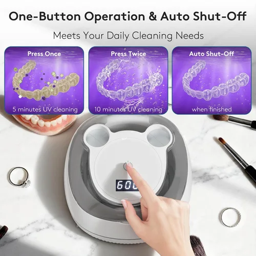 Vista 4 de Máquina Limpiadora Ultrasónica de Retenedores, Cápsula de Limpieza Dental de 48kHz para Protectores Nocturnos, Protectores Bucales, Alineadores