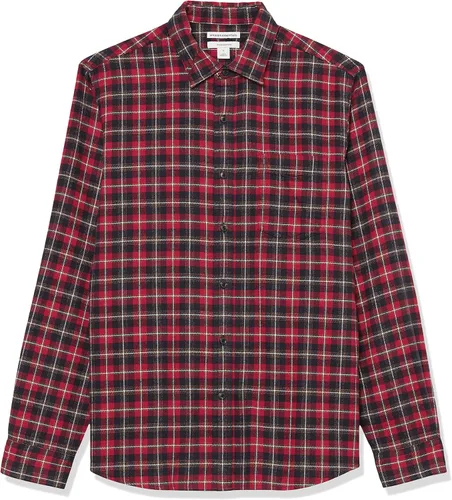 Vista 54 de Amazon Essentials Camisas de franela de manga larga para hombre, corte ajustado, a cuadros con botones