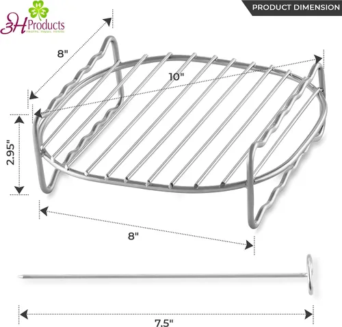 Vista 2 de 3hproducts - Estante multiusos XL de doble capa compatible con freidoras de aire de más de 5.5 cuartos de galón con 5 pinchos