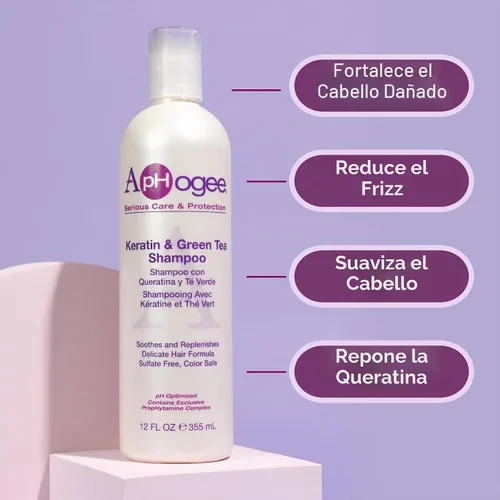 Vista 4 de Aphogee Champú de queratina y té verde para cabello dañado (12 fl oz)