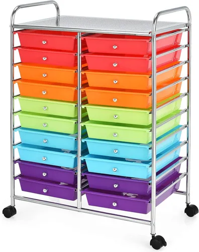 Vista 21 de Giantex Carrito con ruedas de 12 cajones, carrito de almacenamiento móvil con cajones, carrito organizador de aula para suministros escolares