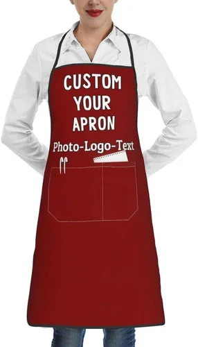 Vista 41 de Delantales personalizados para adultos, delantal personalizado con logotipo de foto, delantal impermeable con 2 bolsillos