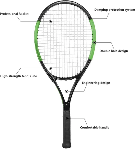 Vista 2 de KEVENZ Raqueta de tenis con bolsa de transporte, raqueta de tenis profesional para adultos, peso ligero y a prueba de golpes, verde..