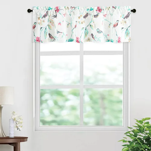 Vista 42 de VOGOL Cenefa de pájaro y bayas, decoración clásica de ventana de campo americano con estampado botánico, cortina de bolsillo para barra fácil