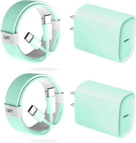 Vista 10 de Cargador para teléfono 17, 16, 15 Pro, carga rápida, 20 W, USB C, bloque de carga rápida con cargadores tipo C de 3 pies de largo, cable de carga