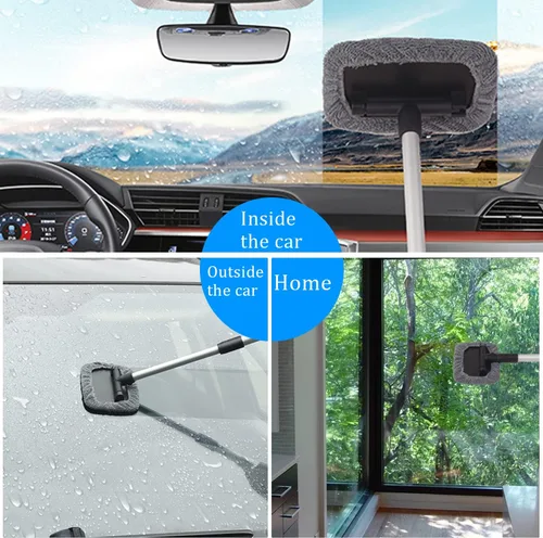 Vista 6 de Limpiavidrios, Herramienta de Limpieza de Parabrisas, Limpiador de Ventanas de Microfibra con Mango Extensible, Kit de Limpiavidrios para Auto azul