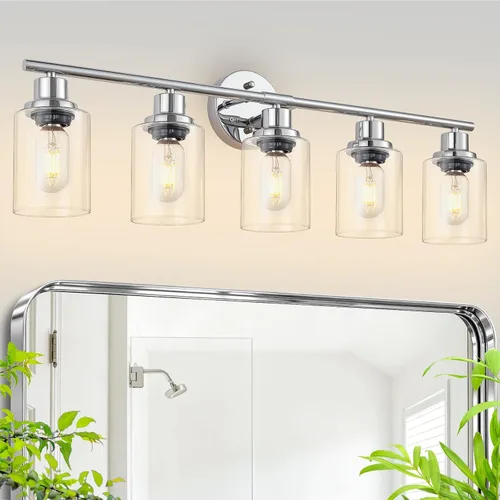 Vista 20 de Paquete de 2 luces de tocador de 1 luz, lámpara de baño de níquel cepillado con pantalla de vidrio blanco lechoso texturizado, accesorio