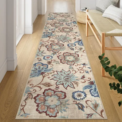 Vista 44 de Beeiva Alfombras florales de entrada, lavables para interiores, ultra fina, de 2 x 3 pies, antideslizante, para cocina, tapete de cachemira suave