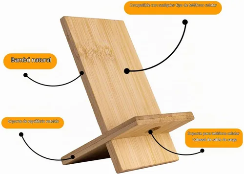 Vista 2 de Healfyya Soporte para tableta de bambú - Soporte plegable ajustable para iPad con puerto de carga para escritorio o cocina