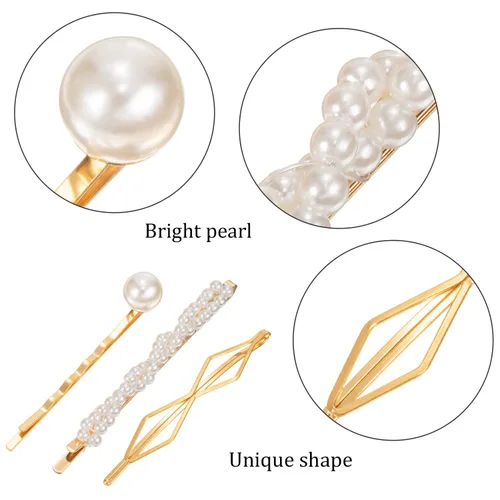 Vista 2 de Yaomiao Juego de 17 horquillas doradas geométricas para el cabello, pasadores de metal dorado, joyería decorativa, accesorios para mujeres, bodas