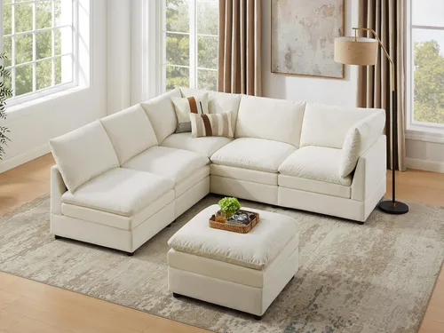 Vista 8 de VANOMi Sofá modular Cloud de 98 pulgadas para sala de estar, sofá cama moderno de gran tamaño con asiento profundo, otomana de cojín grueso de doble