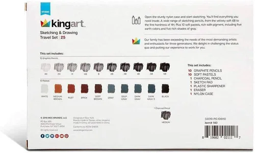 Vista 5 de KINGART Juego de 25 lápices y pasteles de grafito y carbón para adultos, adolescentes, principiantes a profesionales, ideal para sombrear, mezclar