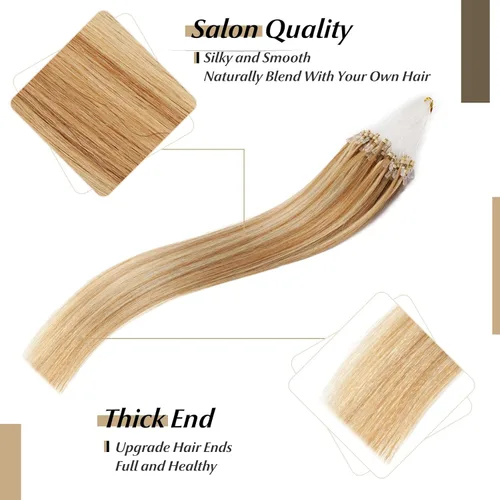 Vista 60 de SEGO Extensiones de cabello humano con micro cuentas, extensiones de cabello humano con micro bucle, lacio, natural, fusión fría, 1.76 oz/paquete