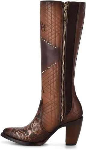Vista 4 de Cuadra Bota para mujer en piel auténtica Pitón y piel bovina, 3F66PH