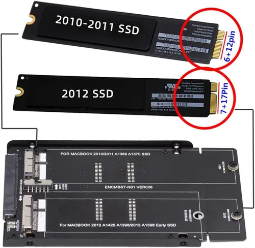 Vista 4 de Xiwai 2.5 pulgadas SATA 22Pin a 2010 2011 2012 Mac Air Pro Retina SSD 12+6Pin 17+7Pin A1425 A1398 MC975 MC976 Caso Enclosure Converter