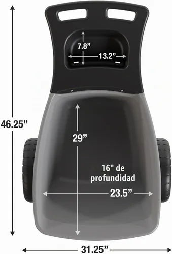 Vista 6 de Simplay3 Easy Haul - Carretilla duradera con bandeja de almacenamiento de herramientas de jardín, ruedas grandes de fácil giro, gris, fabricada