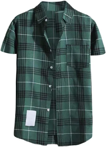 Vista 16 de Camisas de manga corta con botones para hombre, de algodón, a cuadros, ajuste regular, camisas casuales con botones y bolsillo