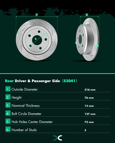 Vista 5 de SCITOO Kits de Rotores de Freno de Disco Trasero Compatibles con Jeep Wrangler 2007-2017, para Jeep Wrangler JK 2018