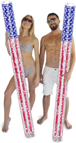 Vista 14 de POZA Flotador inflable de piscina de Estados Unidos – Lujosa tumbona divertida llena de confeti de estrellas plateadas brillantes, diseño de bandera