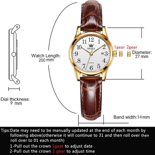 Vista 6 de OLEVS Relojes para mujer, de cuero marrón, fácil de leer, de cuarzo, analógicos, de cara pequeña, para mujer, impermeable, casual, simple