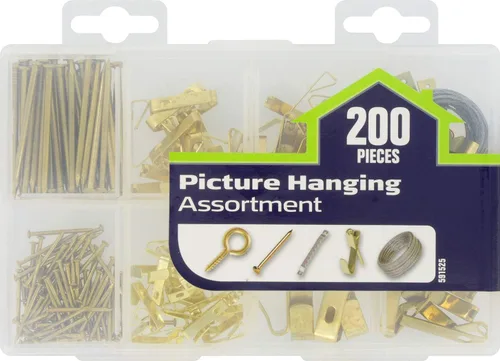 Vista 7 de Hillman 591525 - Kit surtido de colgadores medianos para cuadros, paquete de 200 Every size in one box, angled nails hold firm, removes clean