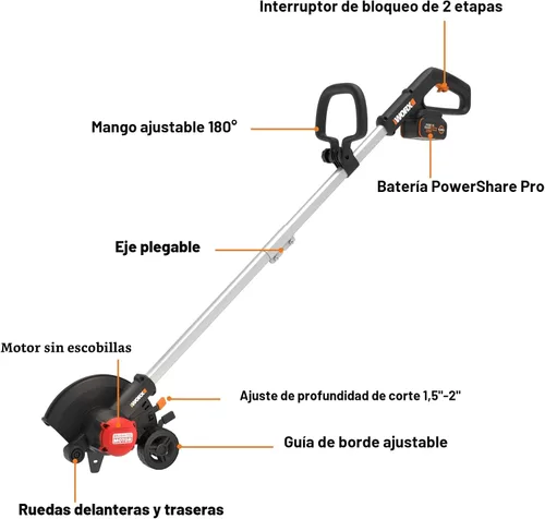 Vista 11 de WORX Nitro - Bordeadora inalámbrica de 20 V, 7 pulgadas, 3 configuraciones de profundidad, bordeadora para caminos de entrada alimentada por batería