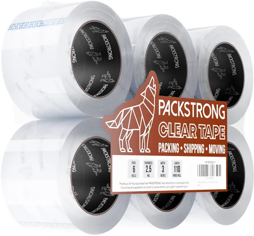Vista 19 de Packstrong - Cinta de embalaje transparente de grado industrial 12 rollos - 110 yardas por rollo - 2" de ancho x 2 mil de grosor, cinta adhesiva
