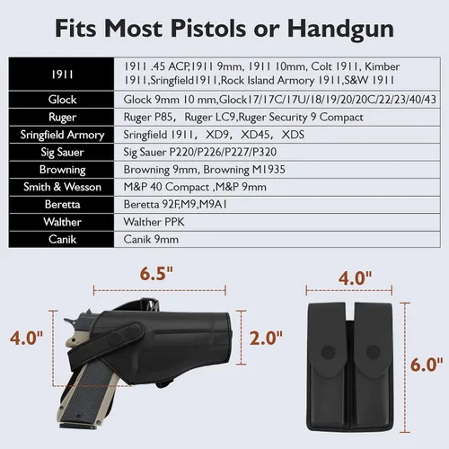 Vista 7 de Funda de hombro general vertical para pistola ajustable de cuero PU para transporte oculto con doble bolsillo para municiones - Compatible