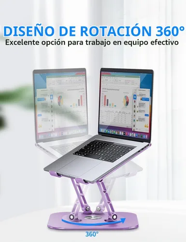 Vista 2 de AOEVI Soporte ajustable para laptop con base giratoria de 360º, ergonómico y plegable, elevador para computadora portátil compatible con MacBook