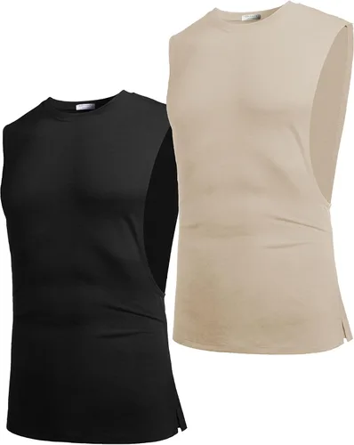 Vista 2 de COOFANDY Camiseta sin mangas de entrenamiento para hombre, paquete de 2 camisetas sin mangas para gimnasio y culturismo