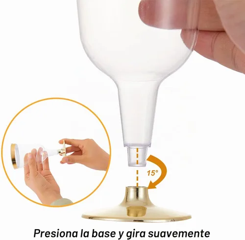 Vista 5 de N9R 30 copas de vino de plástico desechables, copas de borde dorado de 6 onzas con tallo Tazas doradas para tostar, copas de champán, resistentes