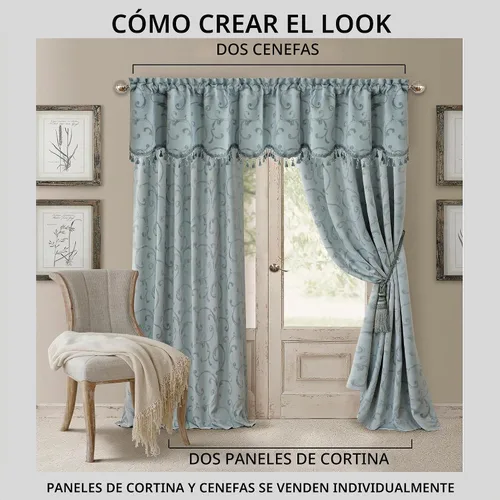 Vista 4 de Elrene Home Fashions Mia - Cortina opaca para ventana de jacquard, 52 x 84 pulgadas (1 panel), color azul