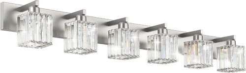 Vista 34 de Aipsun Accesorios de iluminación de tocador de baño, luces de tocador de cristal para baño, 2 luces, accesorios de iluminación de pared de acero