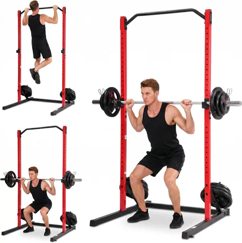 Vista 8 de OPPSDECOR Squat Rack, Multi-Function Power Cage Rack with Adjustable Weight Bench, Squat Rack with Pull-up Bar, J-Hooks, More Training Attachment