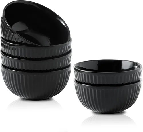 Vista 12 de HASENSE Juego de 3 cuencos pequeños de mezcla, cuencos de porcelana acanalados negros de 1.5/1/0.5 cuartos de galón para cocina, cocción, horneado