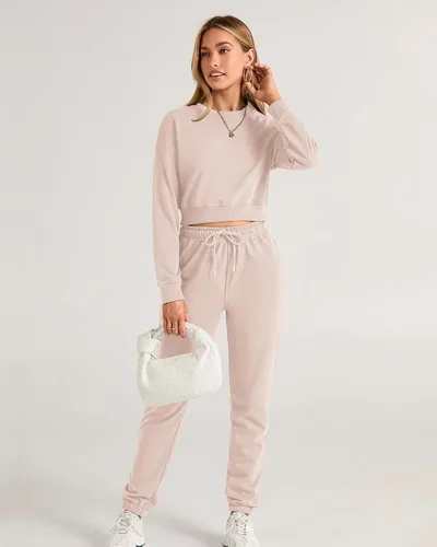 Vista 59 de BTFBM Conjunto deportivo de 2 piezas para mujer, camiseta corta de manga larga, sin botones, pantalón con cordón ajustable, pantalones deportivos