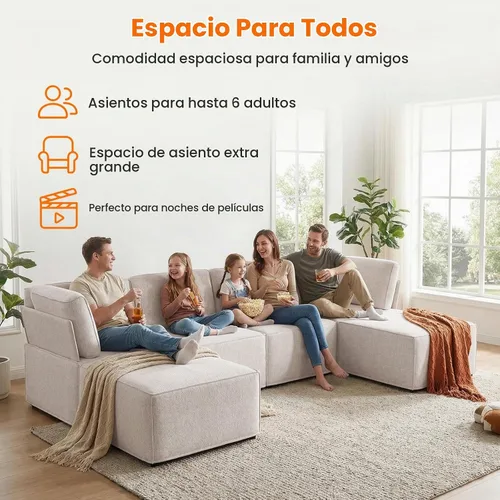 Vista 5 de CECER Sofá modular modular, sofá convertible en forma de U con tumbonas