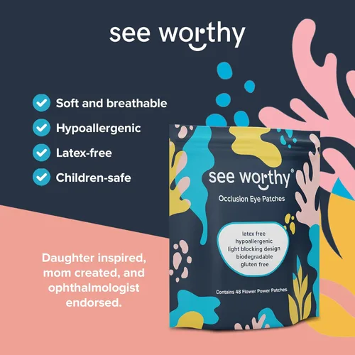 Vista 4 de Parche adhesivo para niños y adultos, como se ve en Shark Tank, transpirable, cómodo parche floral para ojos perezosos, parches médicos