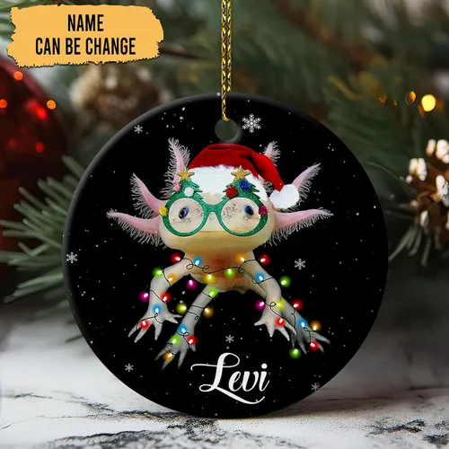 Vista 2 de HYTURTLE Adorno de Navidad personalizado de ajolote 2023 – Nombre personalizado para niños/niñas, bonitos adornos de Navidad para niños, adornos