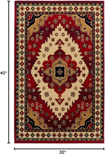 Vista 2 de SUPERIOR Folk Diamond - Alfombra rústica ecléctica bohemia para interiores, 3 x 5 pies, color rojo